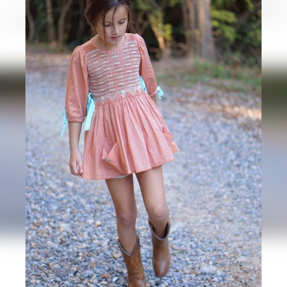 Well Dressed Wolf Southern Charm Peach Tunic Cotton Dress Girl's Size 8